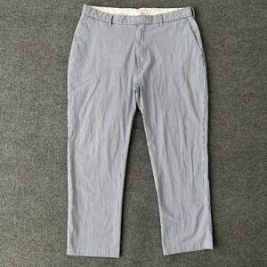 Jos A Bank Pants Men 40x30 Blue Stripe Seersucker Stays Cool Chino Summer Slacks